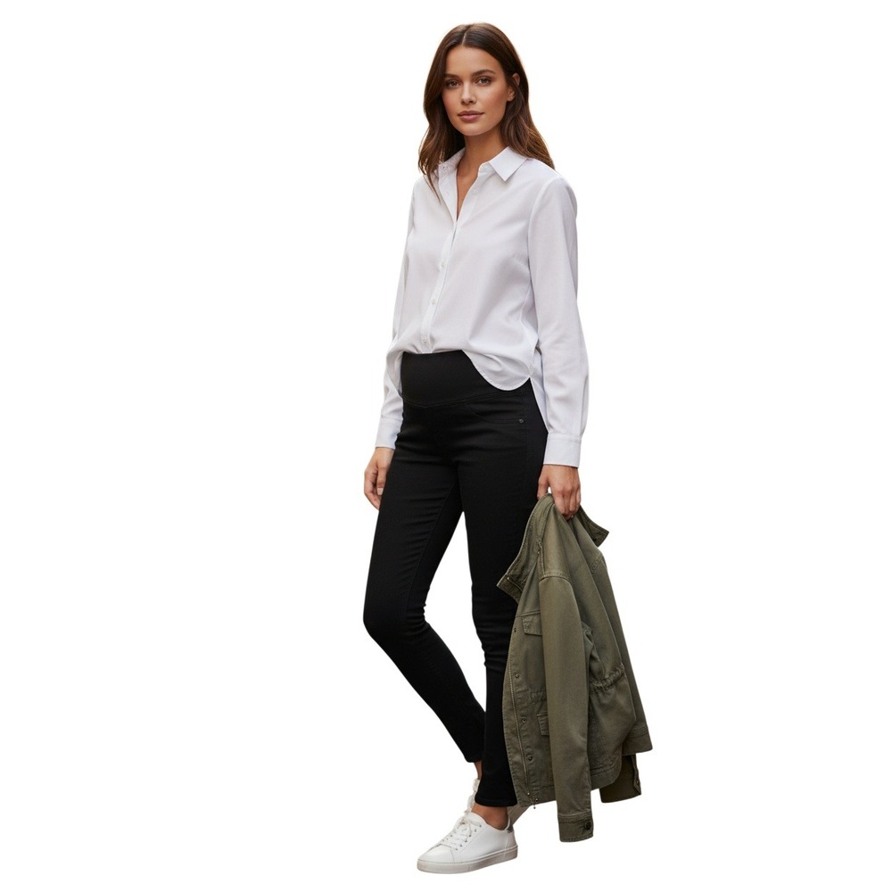 PAIGE NWT Transcend Luxe Cindy Maternity Coated Jeans 29 Black Leather Look $199